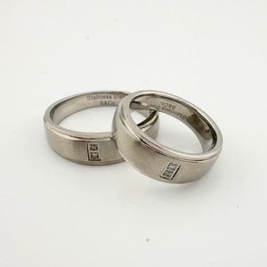 His and Hers Stainless Steel Diamond Wedding Band Set (Size 5 & Size 10)